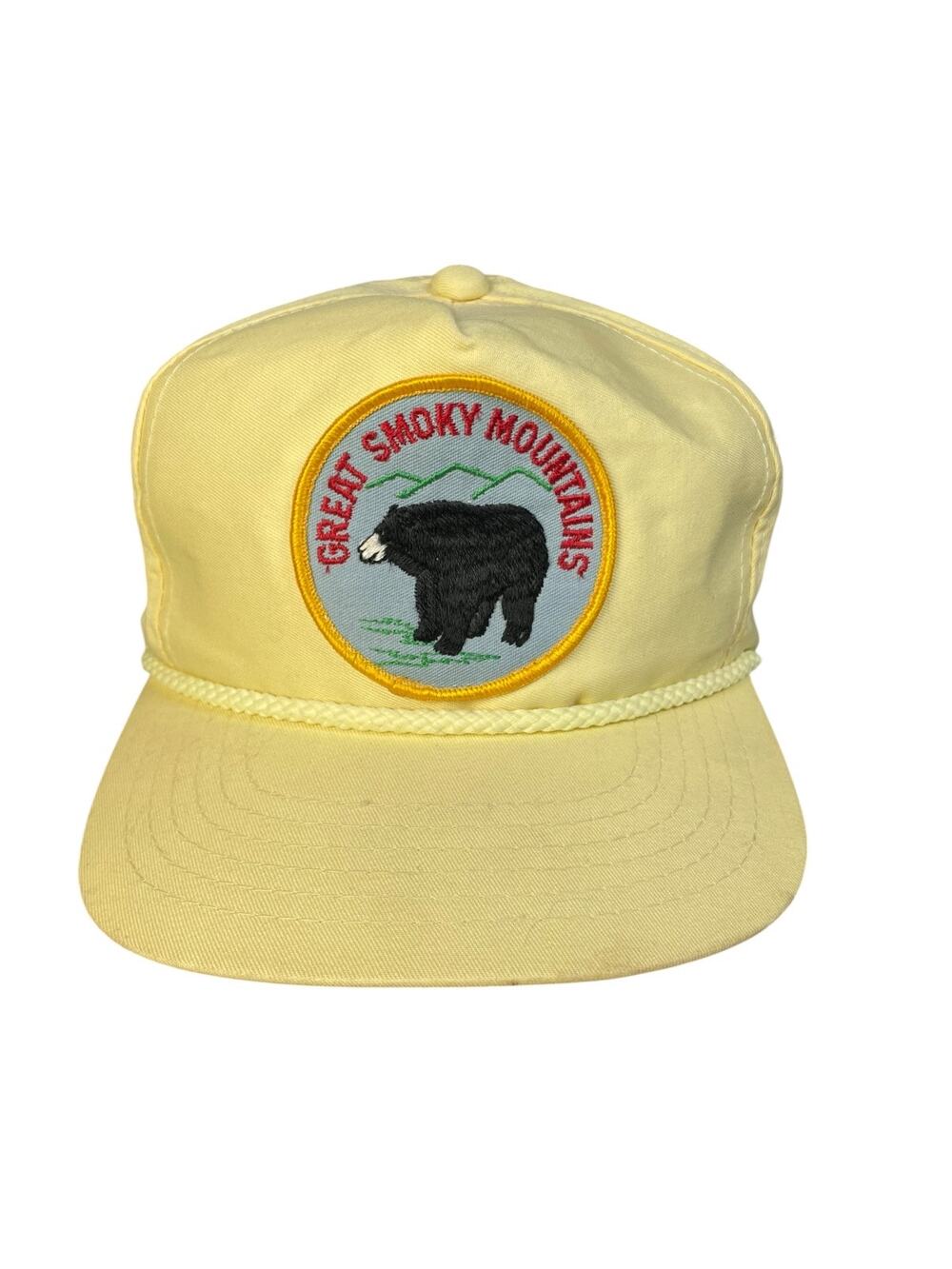 Vintage Great Smoky Mountains Black Bear Patch Yellow Rope SnapBack Hat
